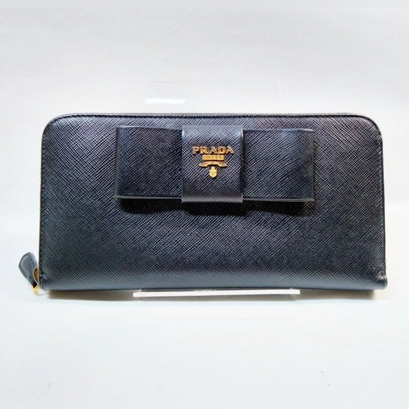Prada Black Saffiano Leather Wallet with Bow - Picture 1 of 6